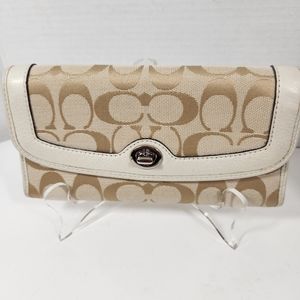 Coach Signature C Canvas Leather Trim Vanilla Envelope Wallet EUC